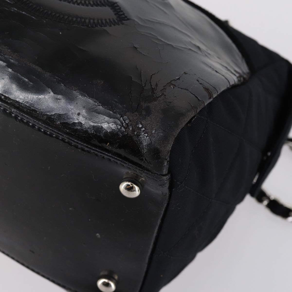 CHANEL COCO Mark Chain Bag Nylon Patent leather Black Silver CC Auth bs30439