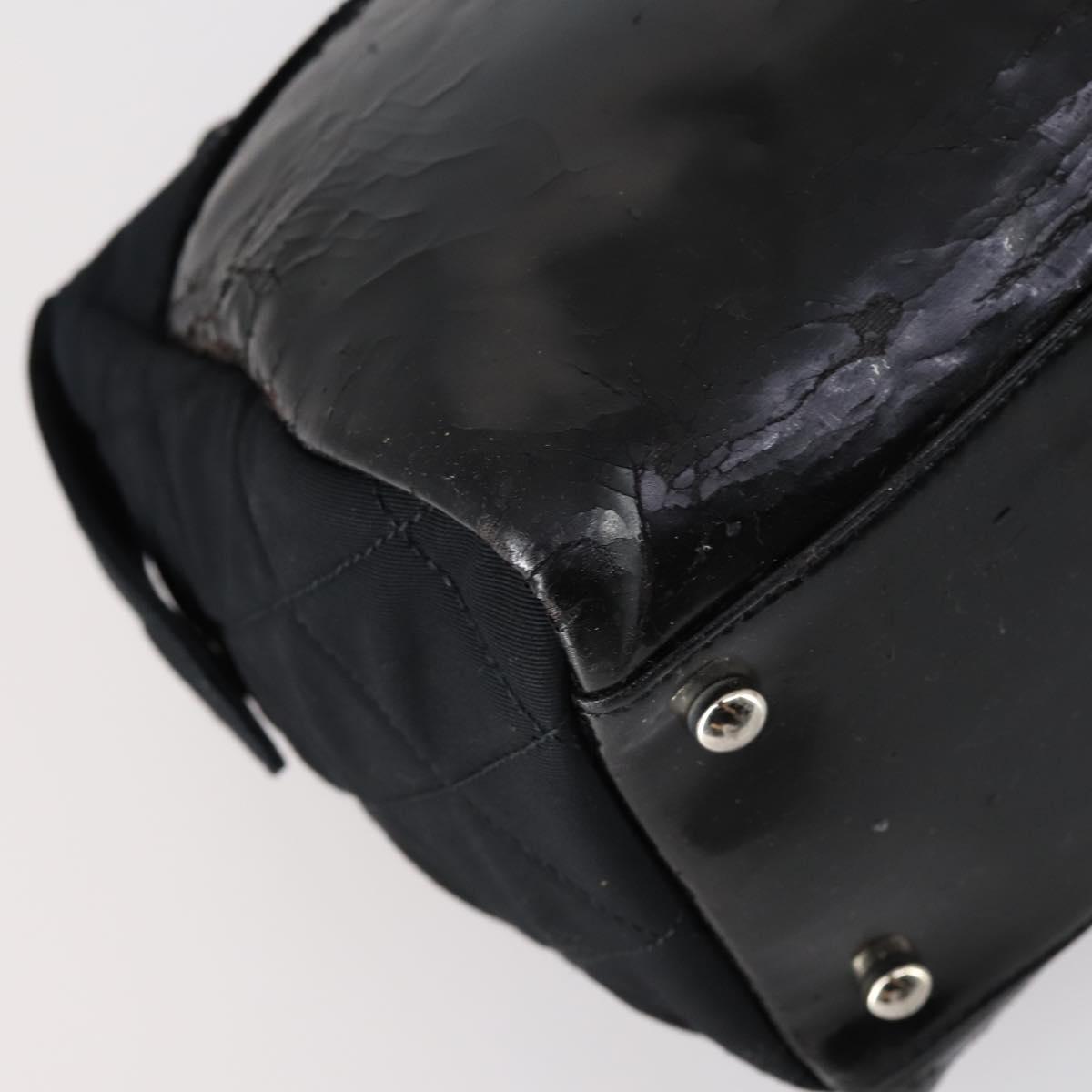 CHANEL COCO Mark Chain Bag Nylon Patent leather Black Silver CC Auth bs30439