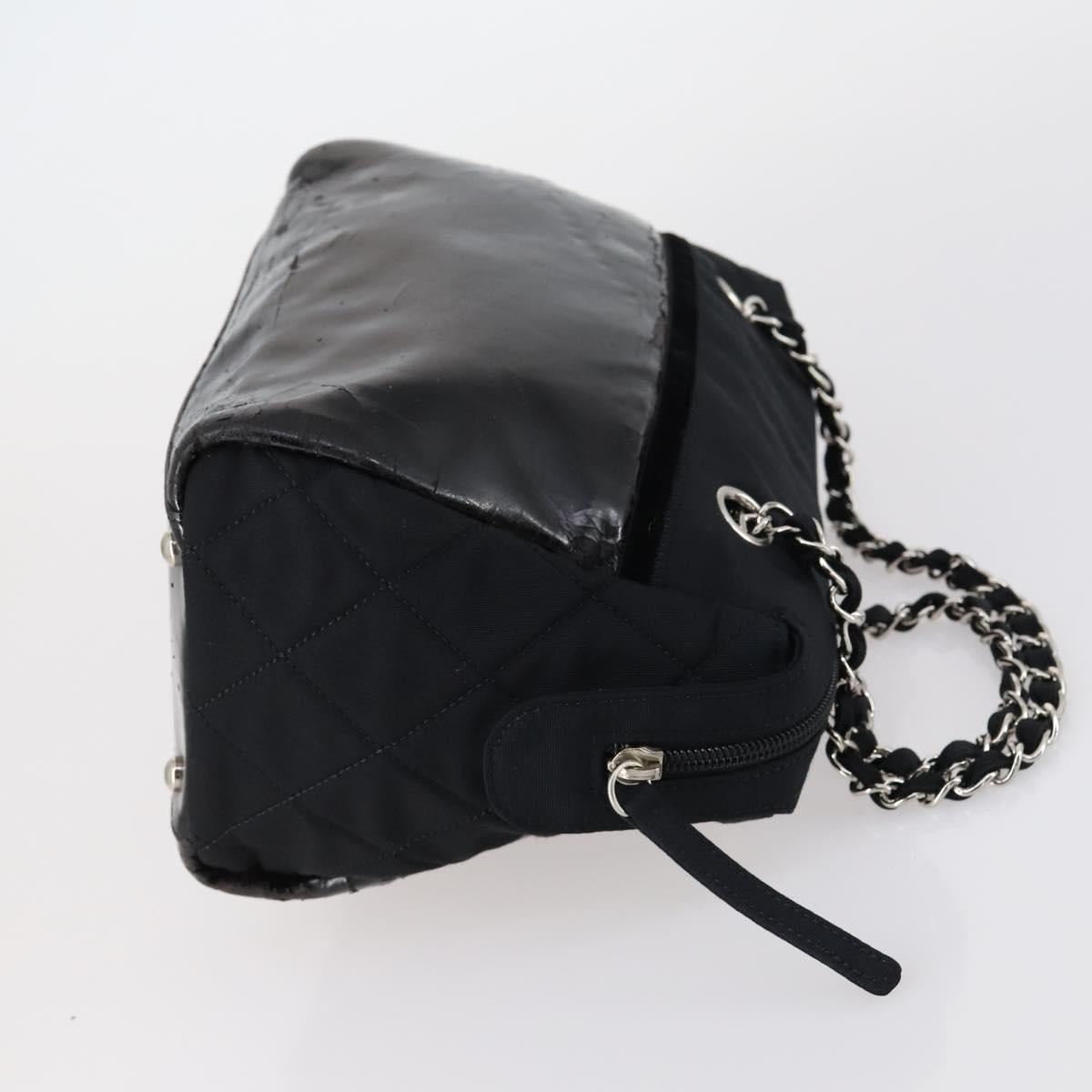 CHANEL COCO Mark Chain Bag Nylon Patent leather Black Silver CC Auth bs30439