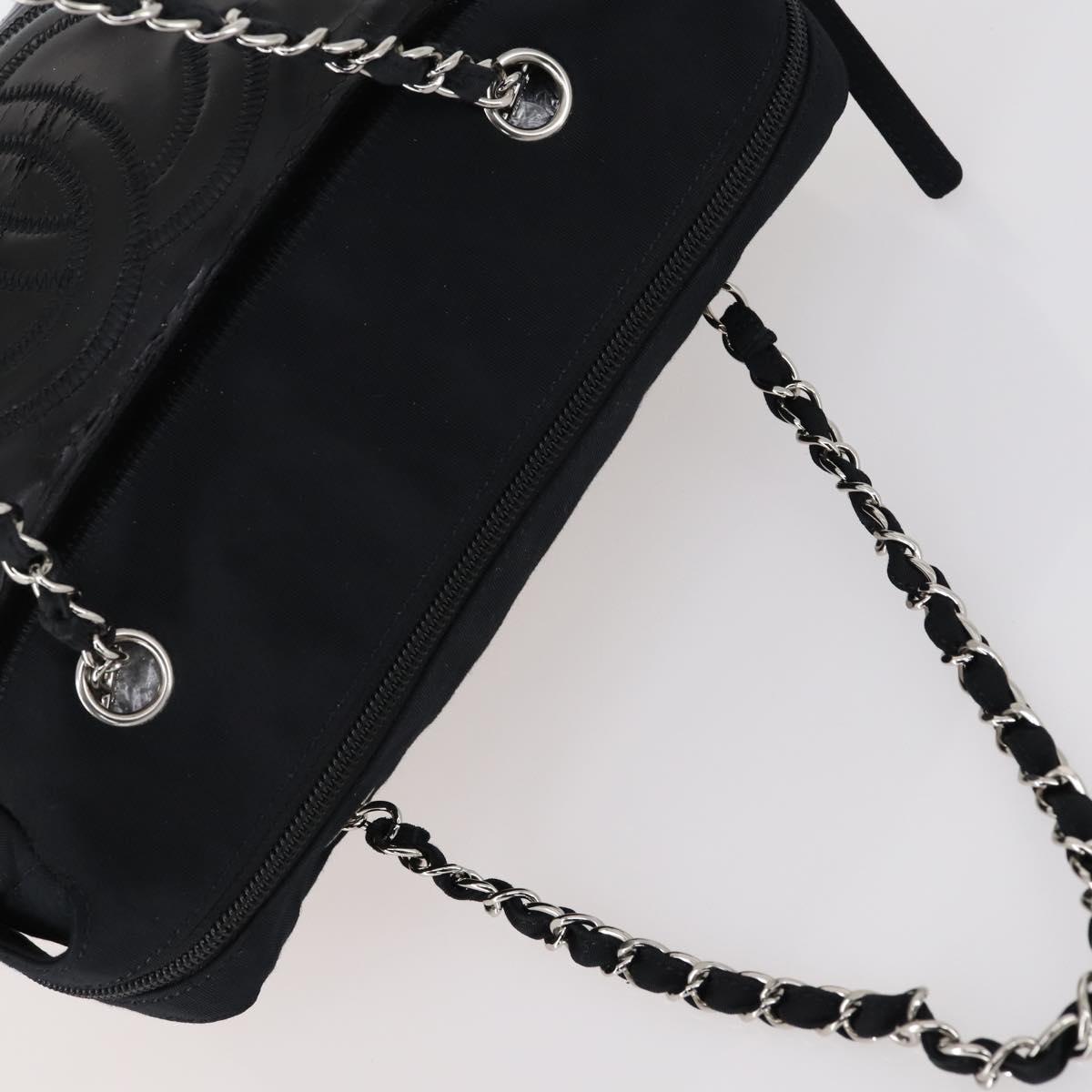 CHANEL COCO Mark Chain Bag Nylon Patent leather Black Silver CC Auth bs30439