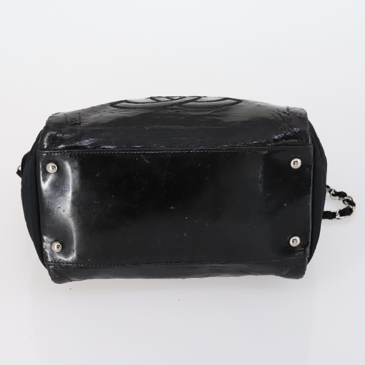 CHANEL COCO Mark Chain Bag Nylon Patent leather Black Silver CC Auth bs30439