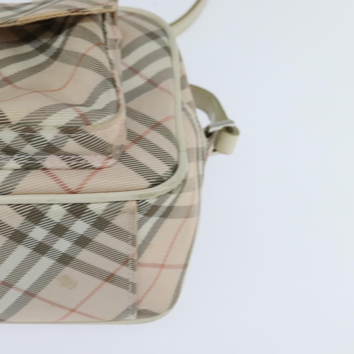 BURBERRY Nova Check Blue Label Shoulder Bag Canvas Beige Silver Auth bs30440