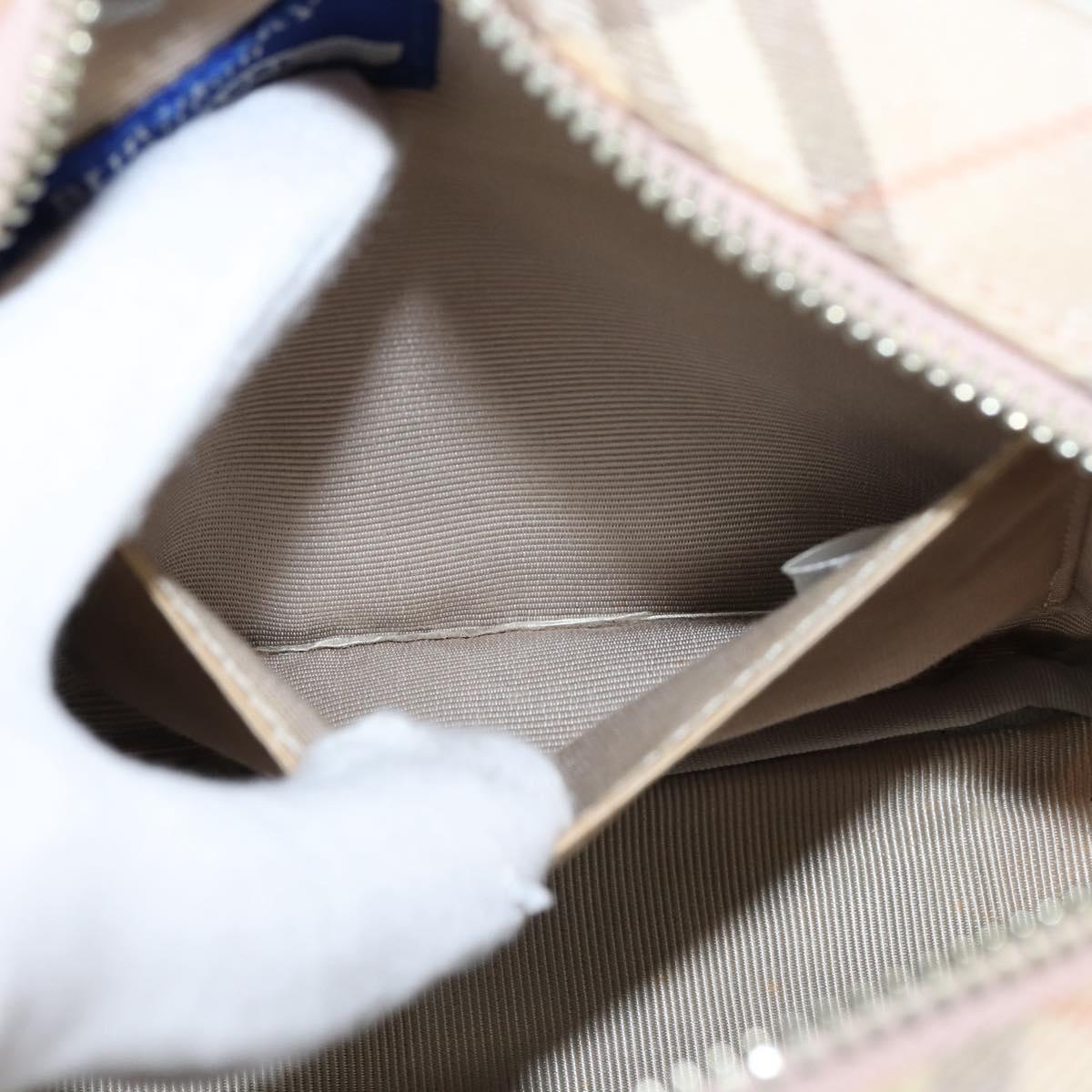 BURBERRY Nova Check Blue Label Shoulder Bag Canvas Beige Silver Auth bs30440