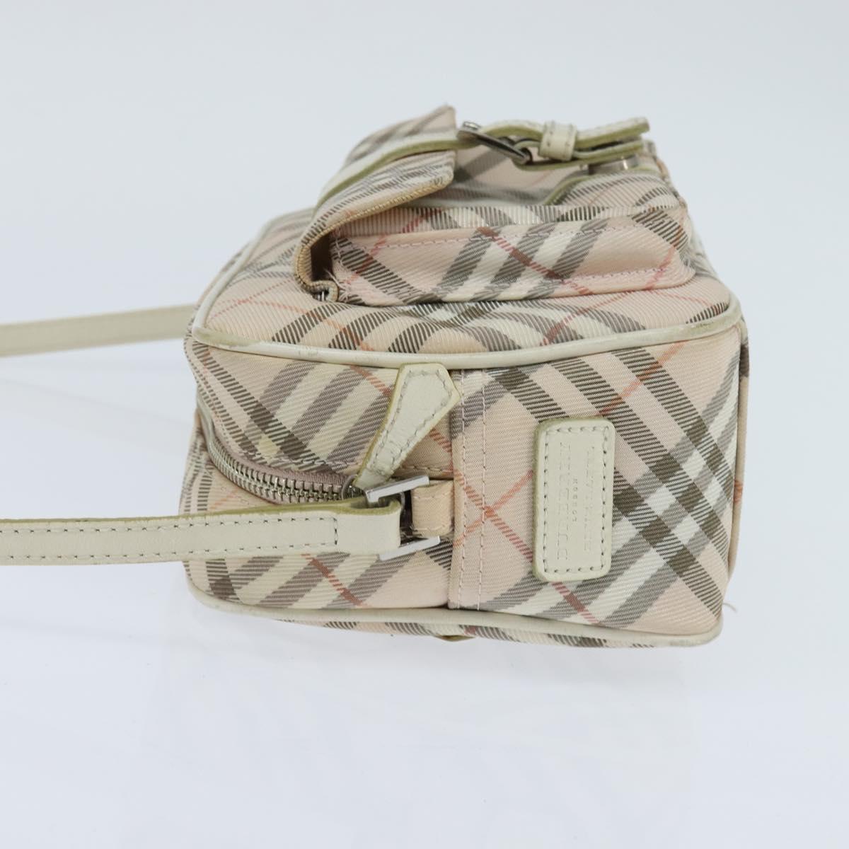 BURBERRY Nova Check Blue Label Shoulder Bag Canvas Beige Silver Auth bs30440
