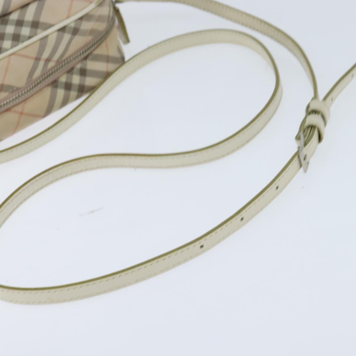 BURBERRY Nova Check Blue Label Shoulder Bag Canvas Beige Silver Auth bs30440