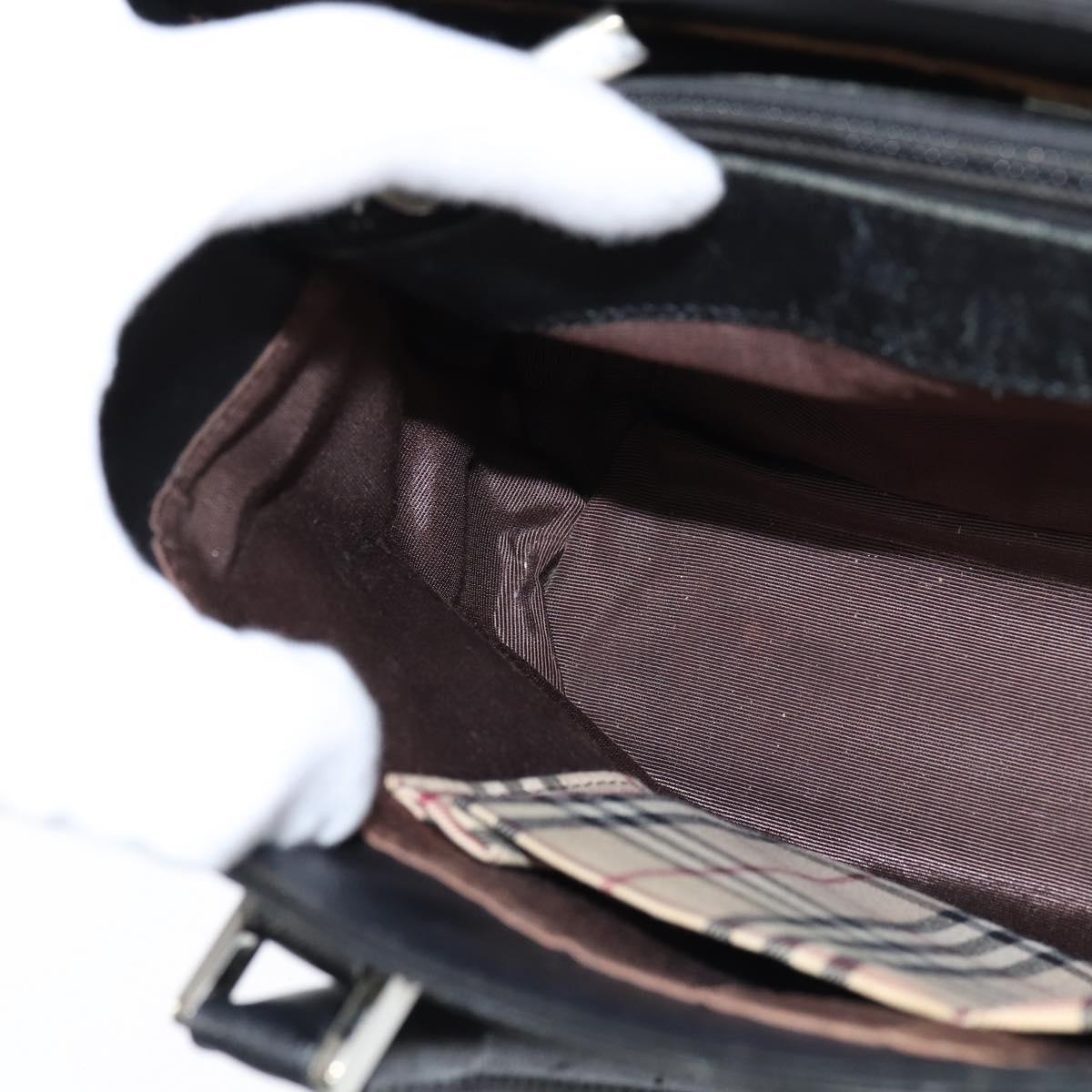 BURBERRY Hand Bag Leather Black Silver Auth bs30441