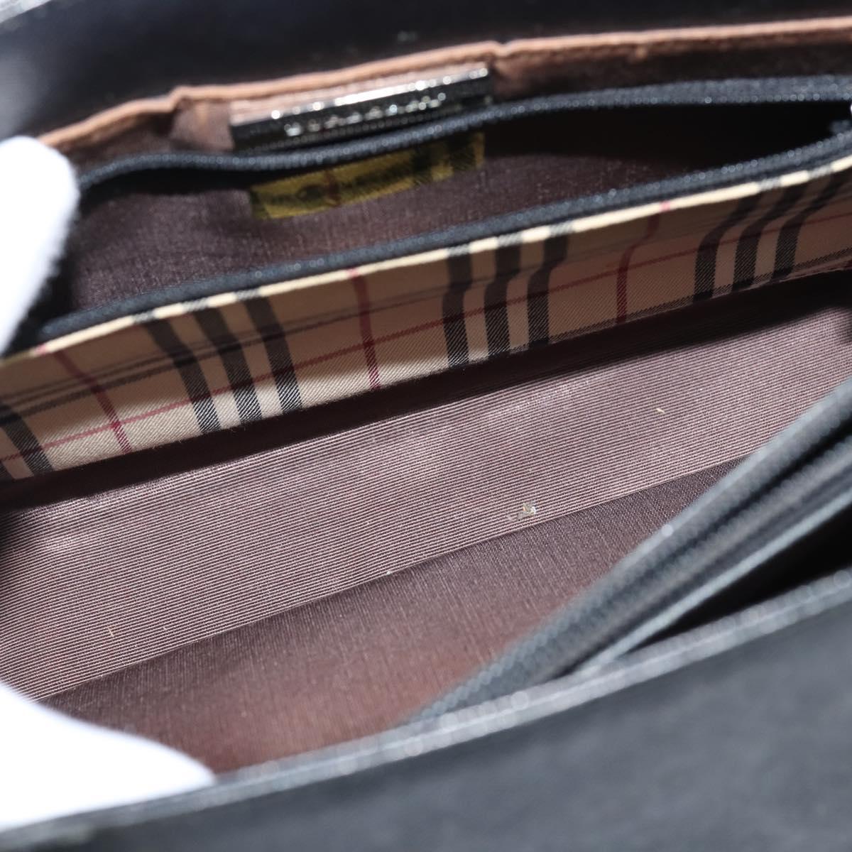 BURBERRY Hand Bag Leather Black Silver Auth bs30441