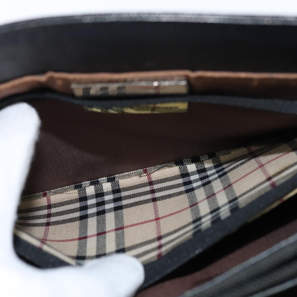 BURBERRY Hand Bag Leather Black Silver Auth bs30441