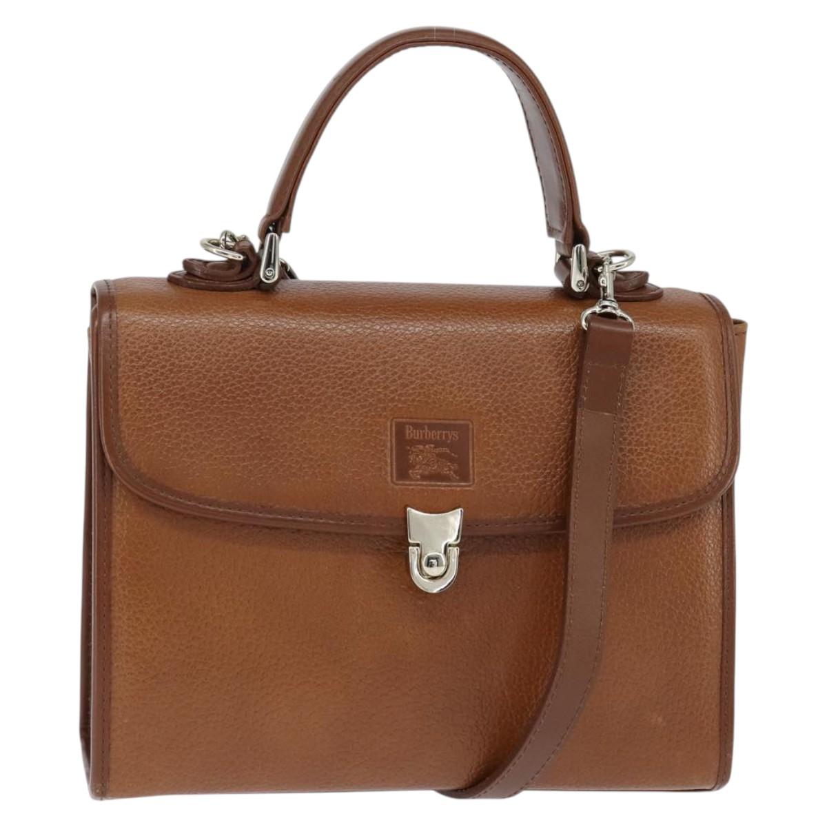 Burberrys Nova Check Hand Bag Leather 2way Brown Gold Auth bs30444