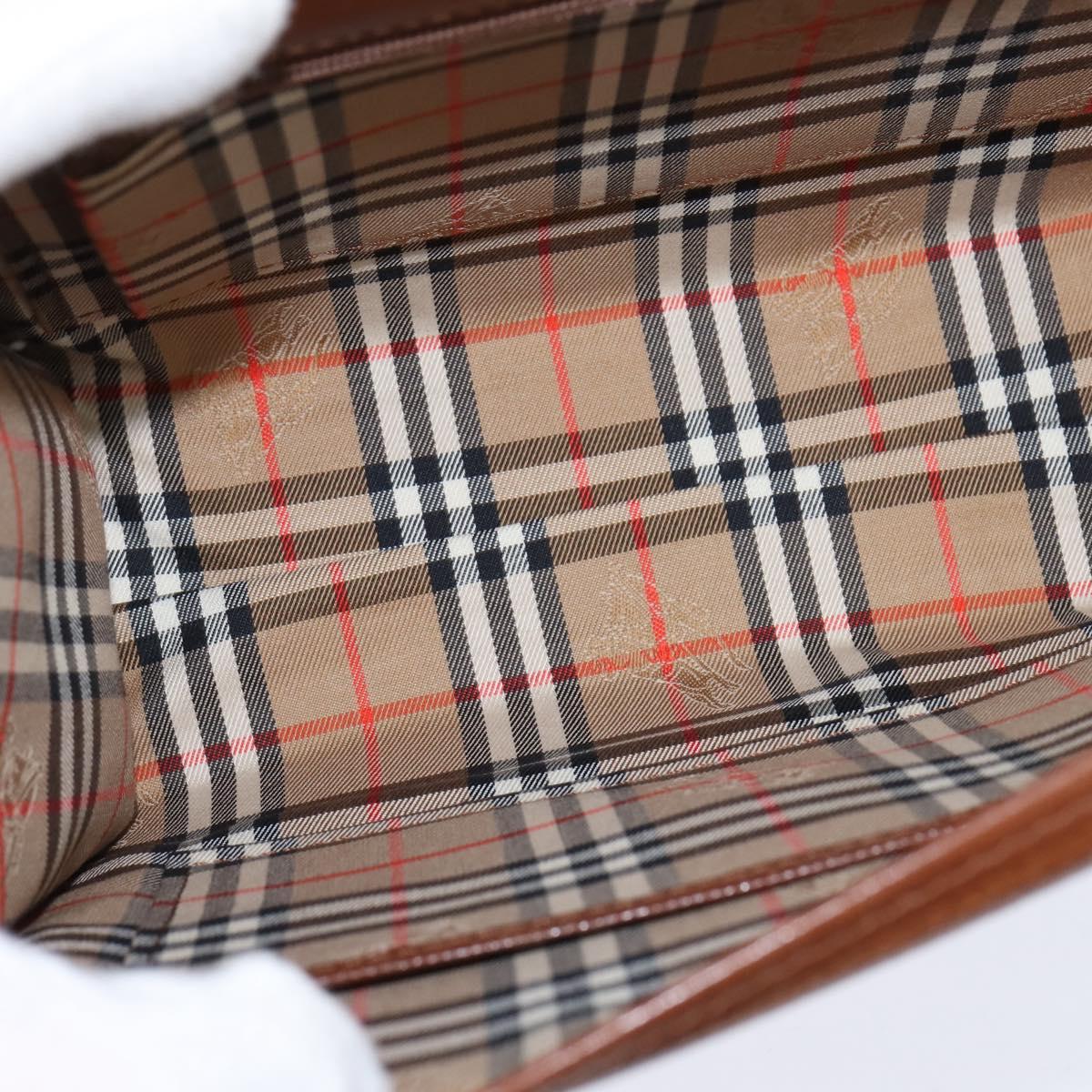 Burberrys Nova Check Hand Bag Leather 2way Brown Gold Auth bs30444