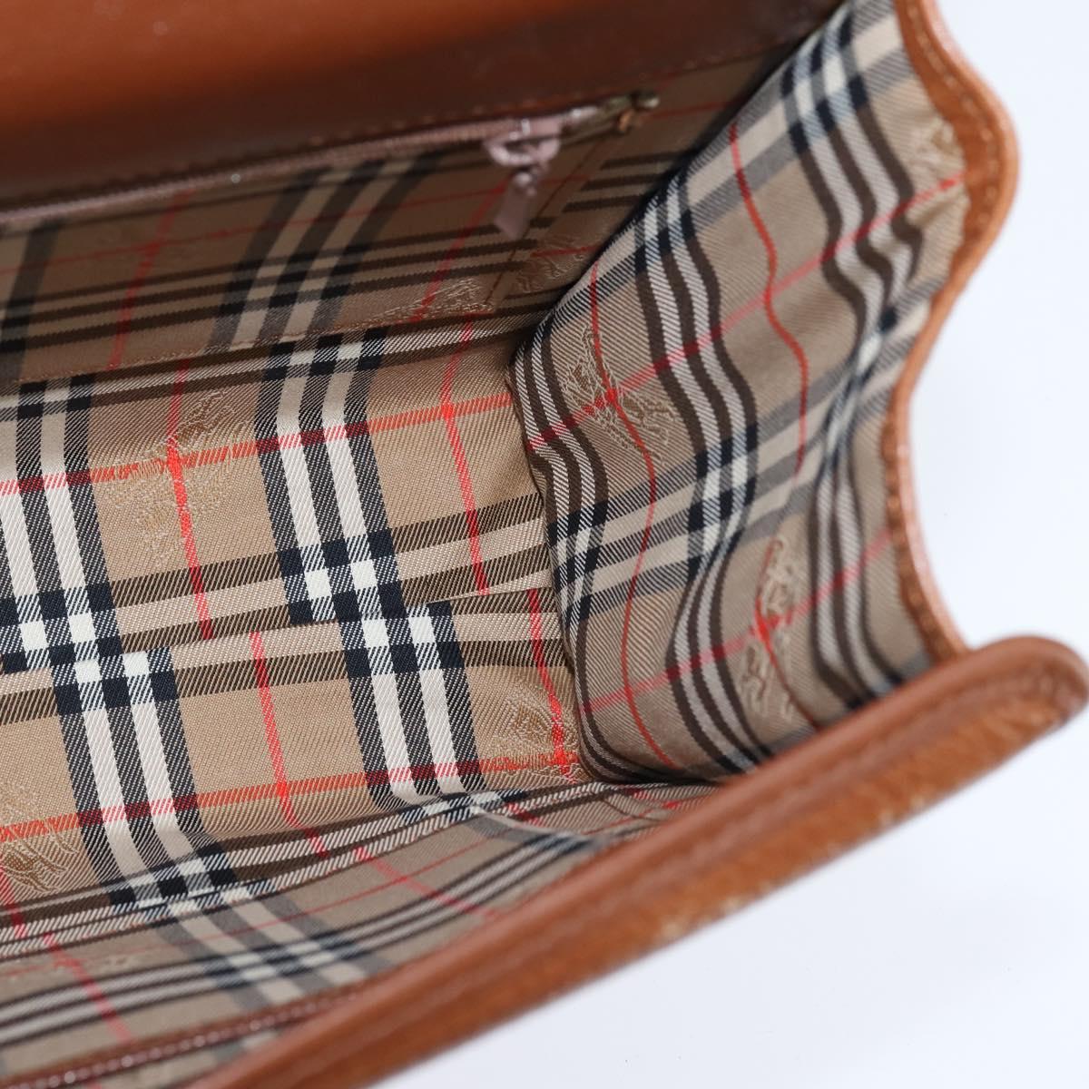 Burberrys Nova Check Hand Bag Leather 2way Brown Gold Auth bs30444