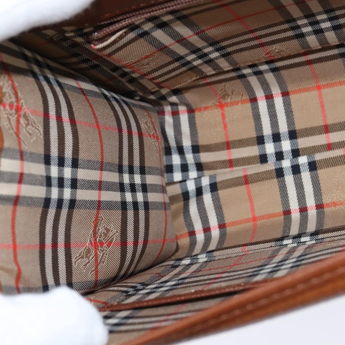 Burberrys Nova Check Hand Bag Leather 2way Brown Gold Auth bs30444