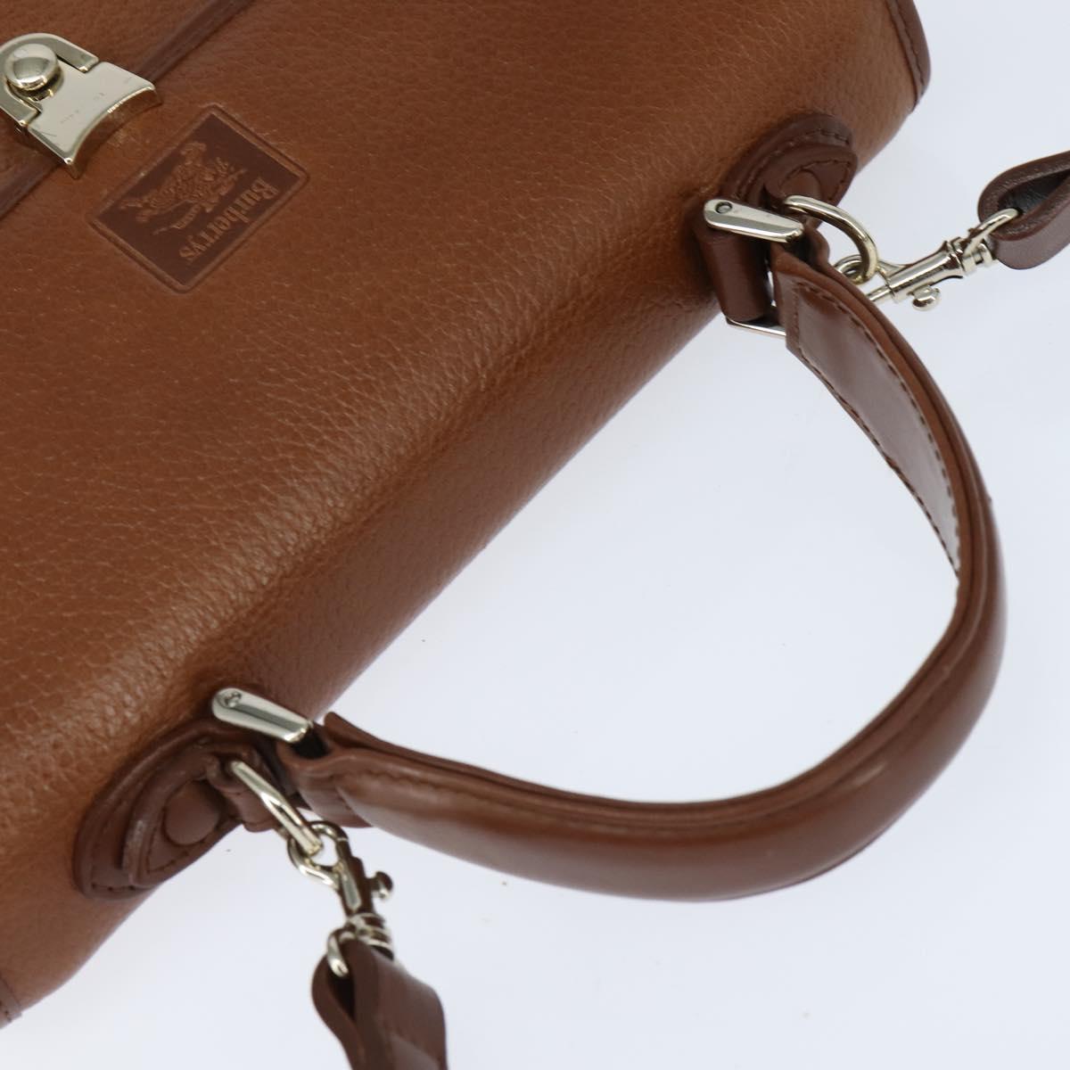 Burberrys Nova Check Hand Bag Leather 2way Brown Gold Auth bs30444