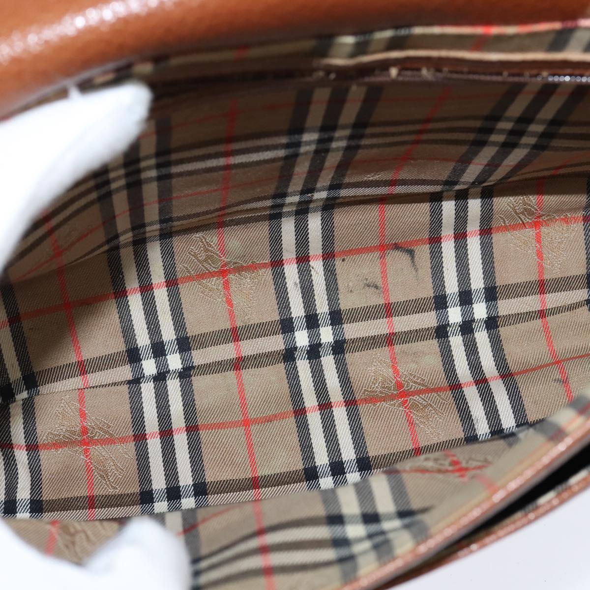 Burberrys Nova Check Shoulder Bag Leather Brown Gold Auth bs30445