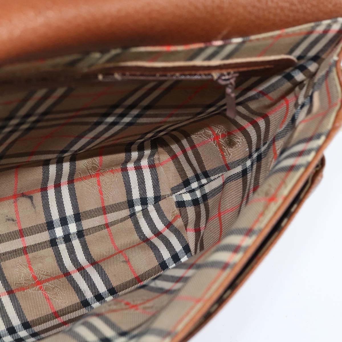 Burberrys Nova Check Shoulder Bag Leather Brown Gold Auth bs30445