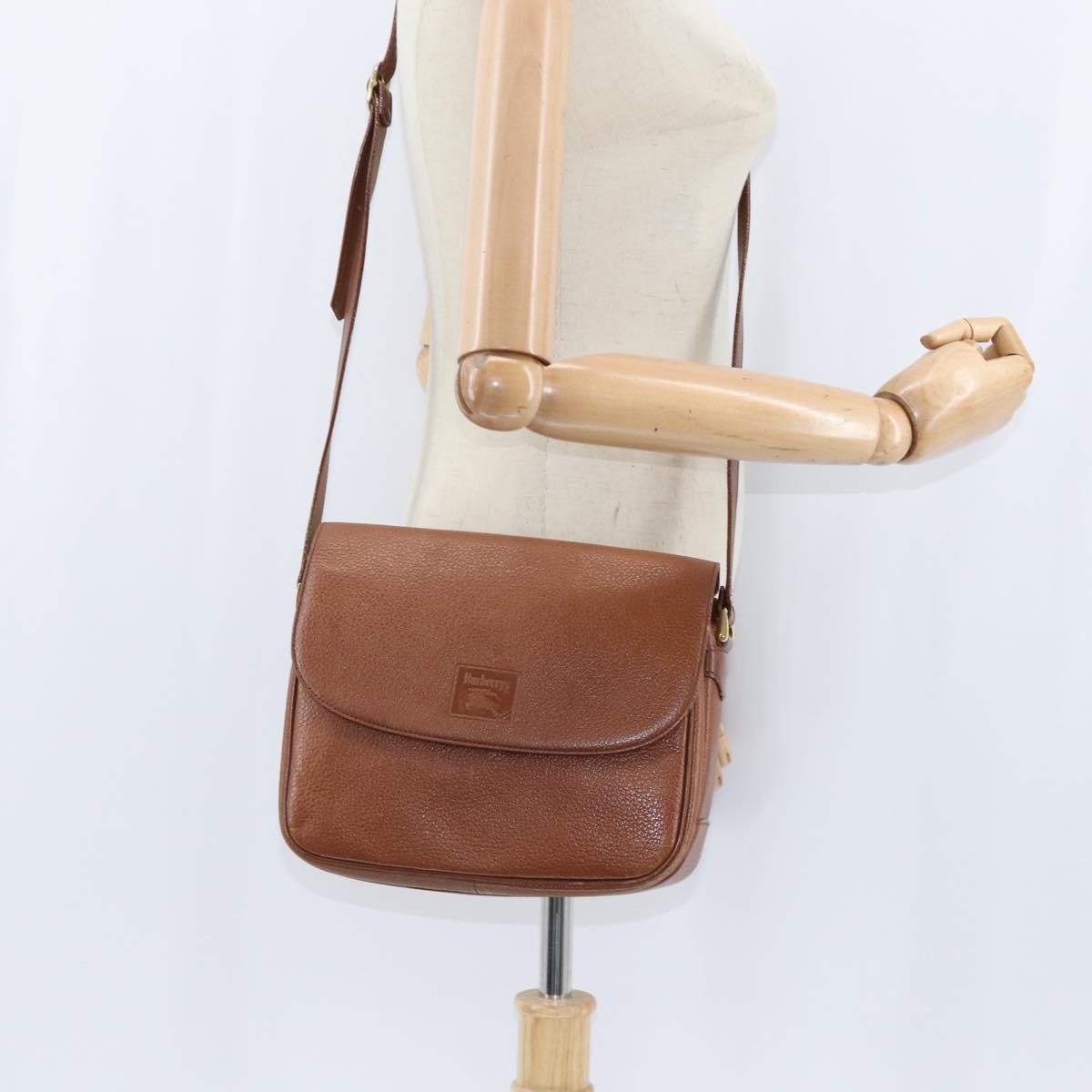 Burberrys Nova Check Shoulder Bag Leather Brown Gold Auth bs30445