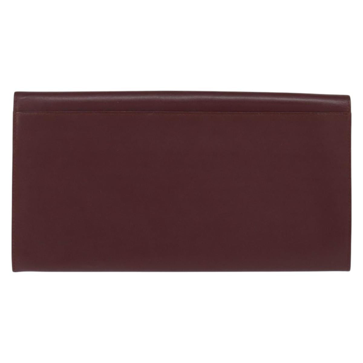 CARTIER Must Line Clutch Bag Leather Bordeaux Gold Auth bs30457