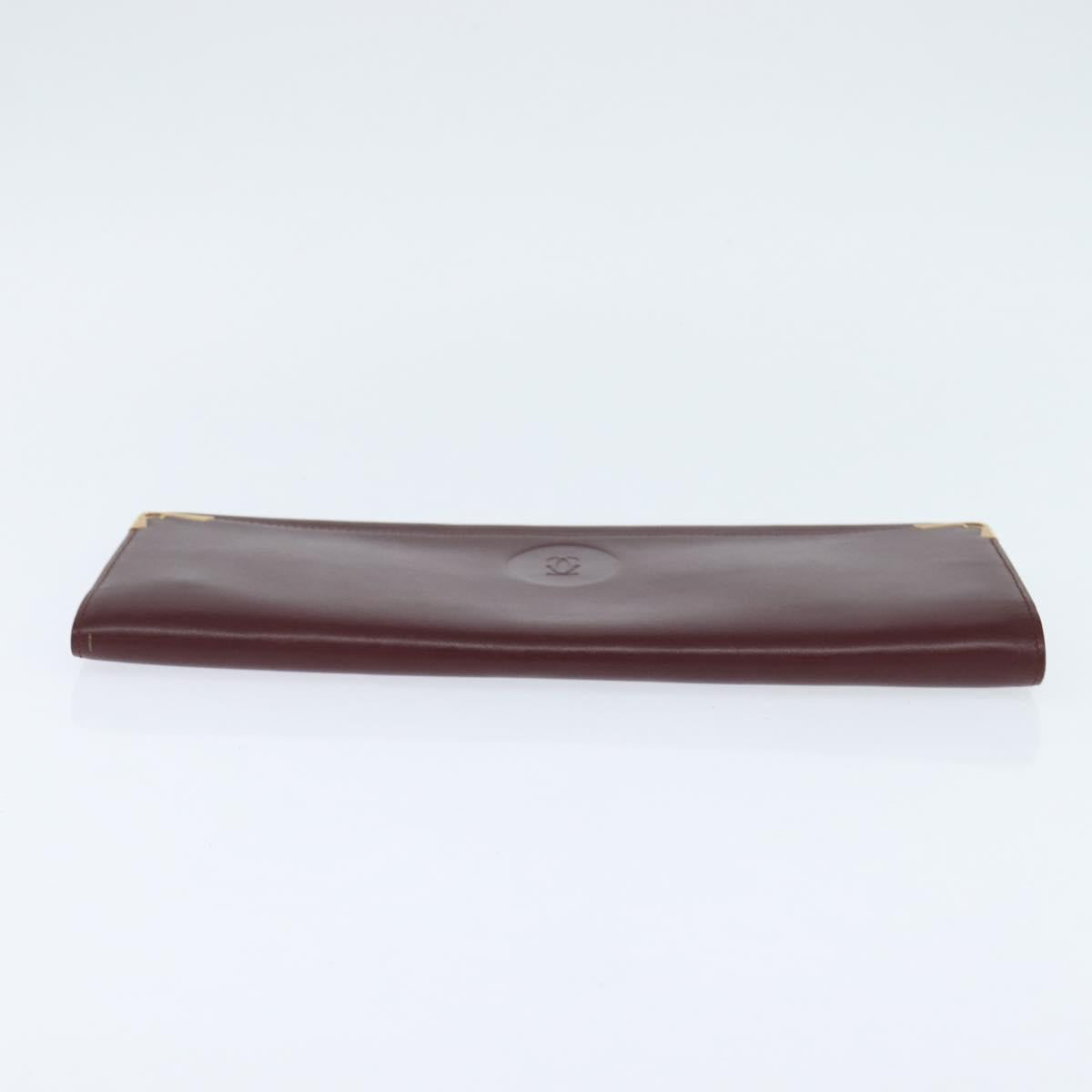 CARTIER Must Line Clutch Bag Leather Bordeaux Gold Auth bs30457