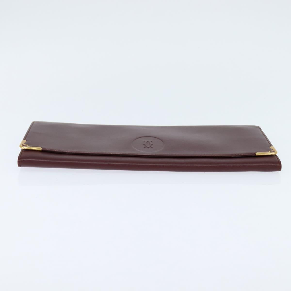 CARTIER Must Line Clutch Bag Leather Bordeaux Gold Auth bs30457