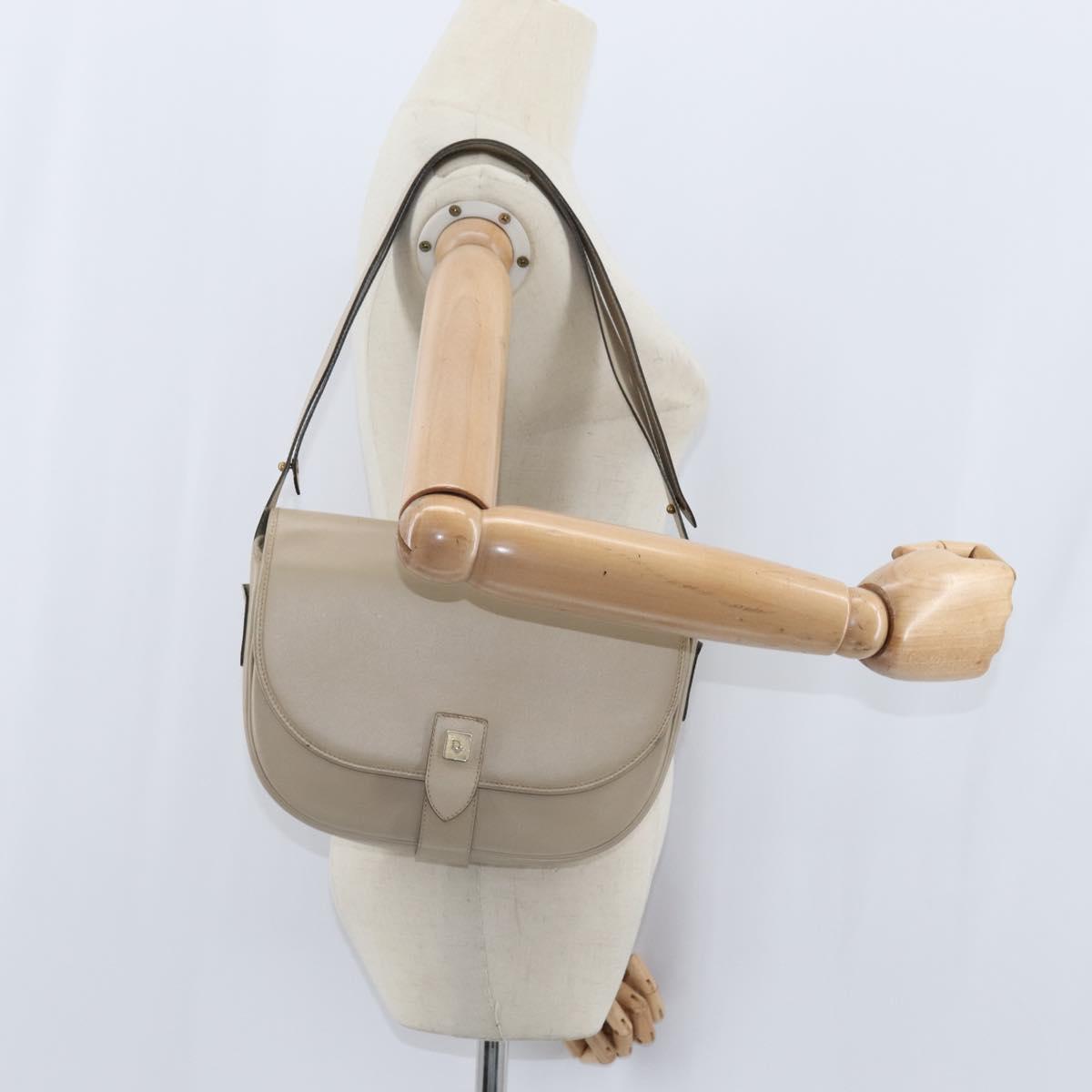 Christian Dior Shoulder Bag Leather Beige Gold Auth bs30458