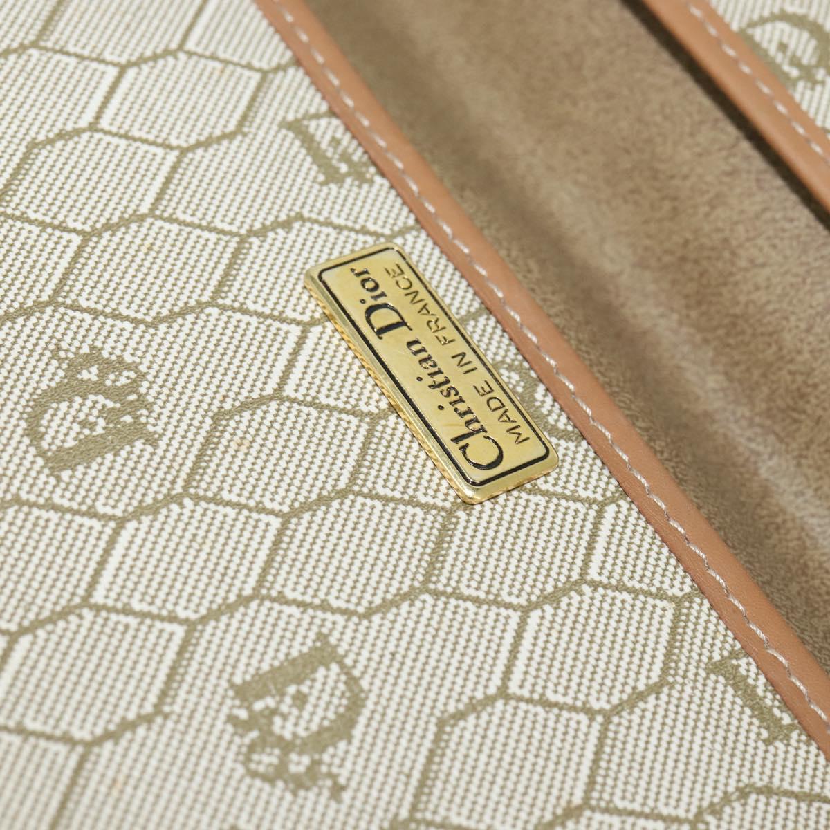 Christian Dior Honeycomb Canvas Clutch Bag PVC Beige Gold Auth bs30459