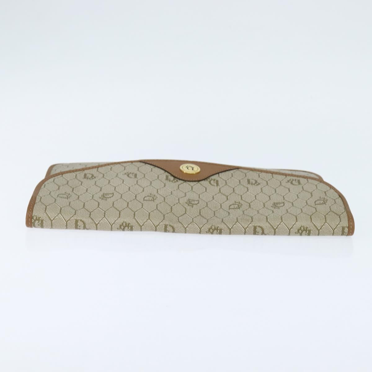 Christian Dior Honeycomb Canvas Clutch Bag PVC Beige Gold Auth bs30459