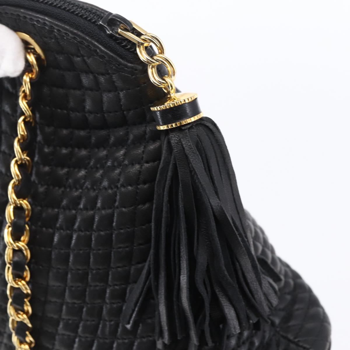 BALLY Chain Shoulder Bag Leather Black Auth bs30460