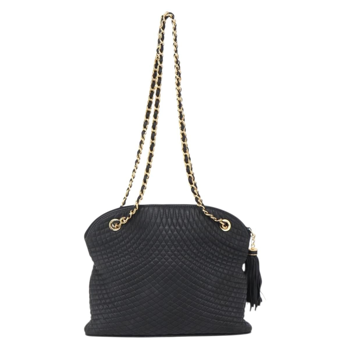 BALLY Chain Shoulder Bag Leather Black Auth bs30460