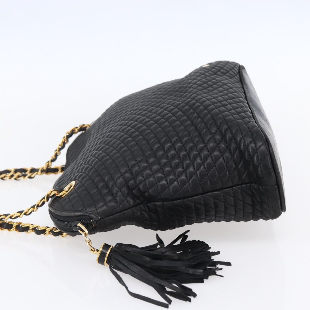 BALLY Chain Shoulder Bag Leather Black Auth bs30460