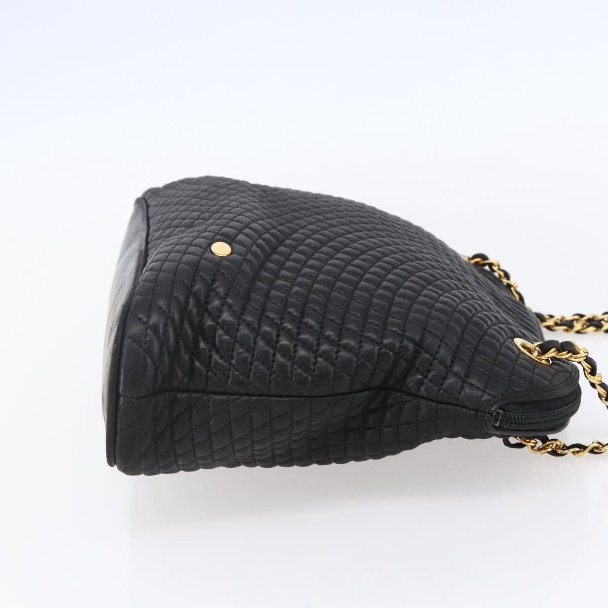 BALLY Chain Shoulder Bag Leather Black Auth bs30460