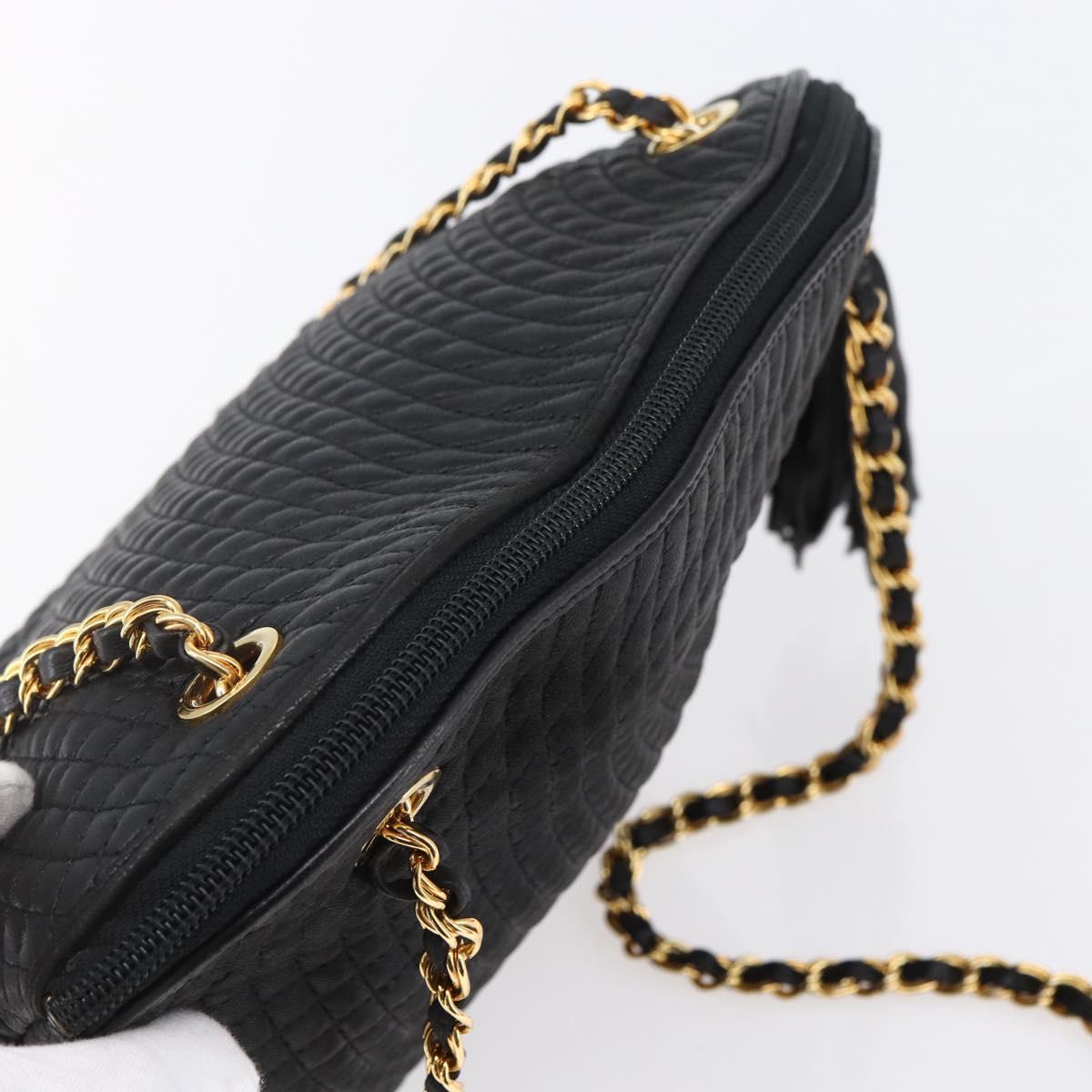 BALLY Chain Shoulder Bag Leather Black Auth bs30460