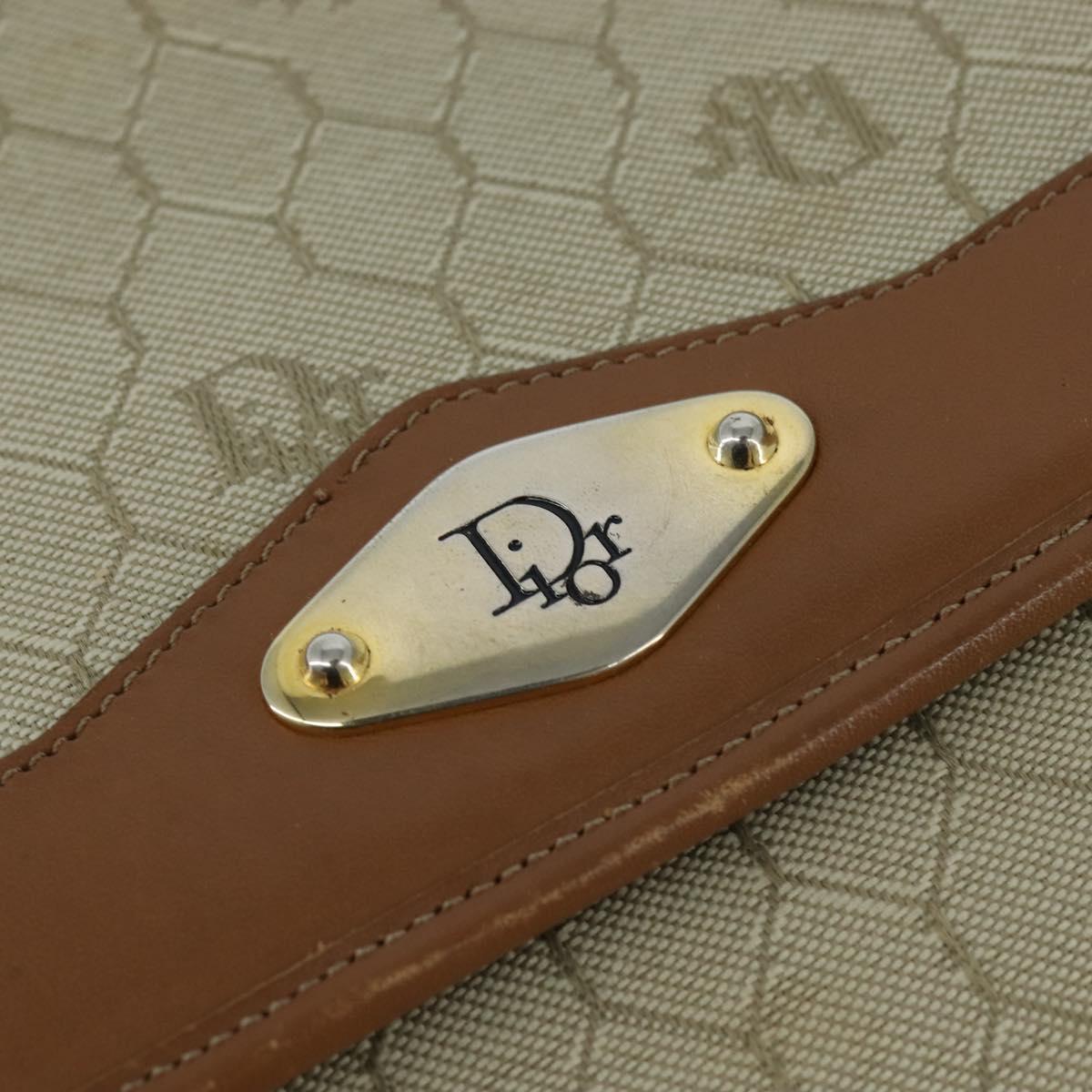 Christian Dior Honeycomb Canvas Chain Shoulder Bag Beige Auth bs30461