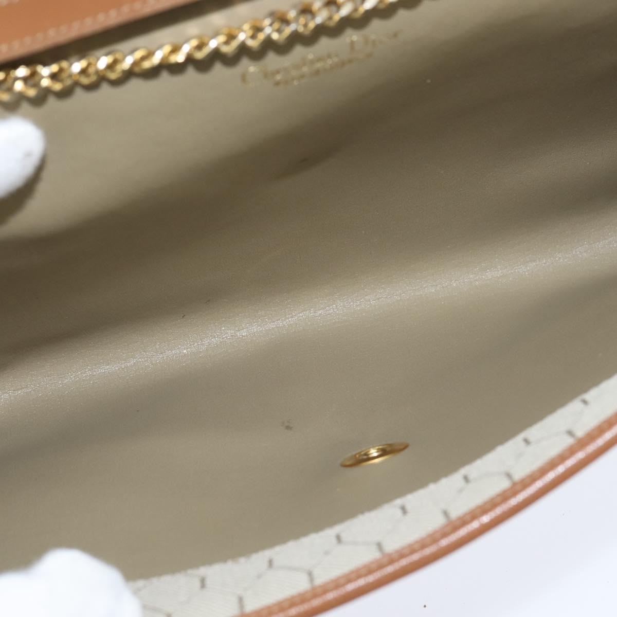 Christian Dior Honeycomb Canvas Chain Shoulder Bag Beige Auth bs30461