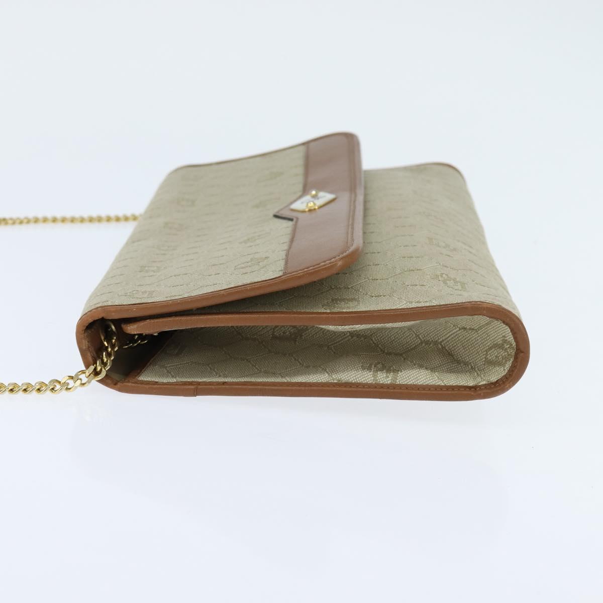 Christian Dior Honeycomb Canvas Chain Shoulder Bag Beige Auth bs30461