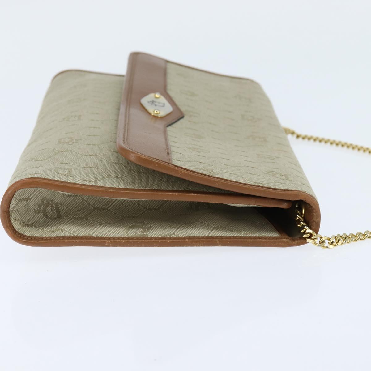 Christian Dior Honeycomb Canvas Chain Shoulder Bag Beige Auth bs30461