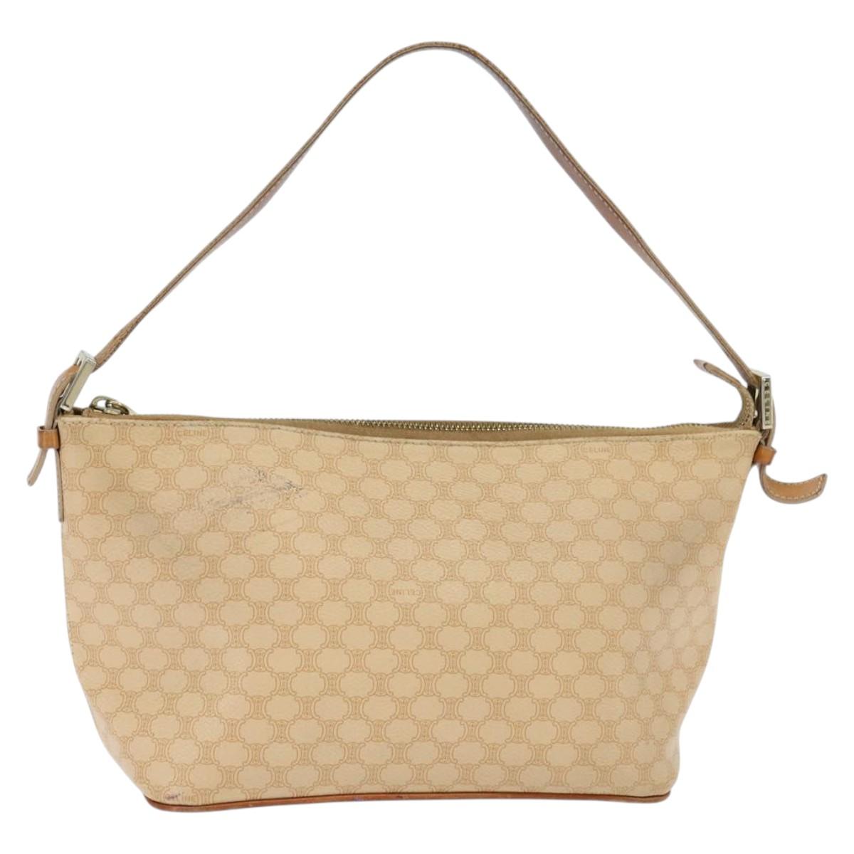 CELINE Macadam Canvas Shoulder Bag Beige Gold Auth bs30462