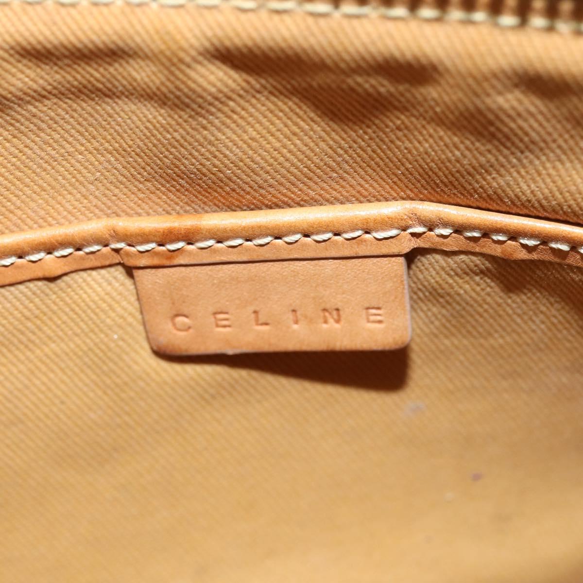 CELINE Macadam Canvas Shoulder Bag Beige Gold Auth bs30462