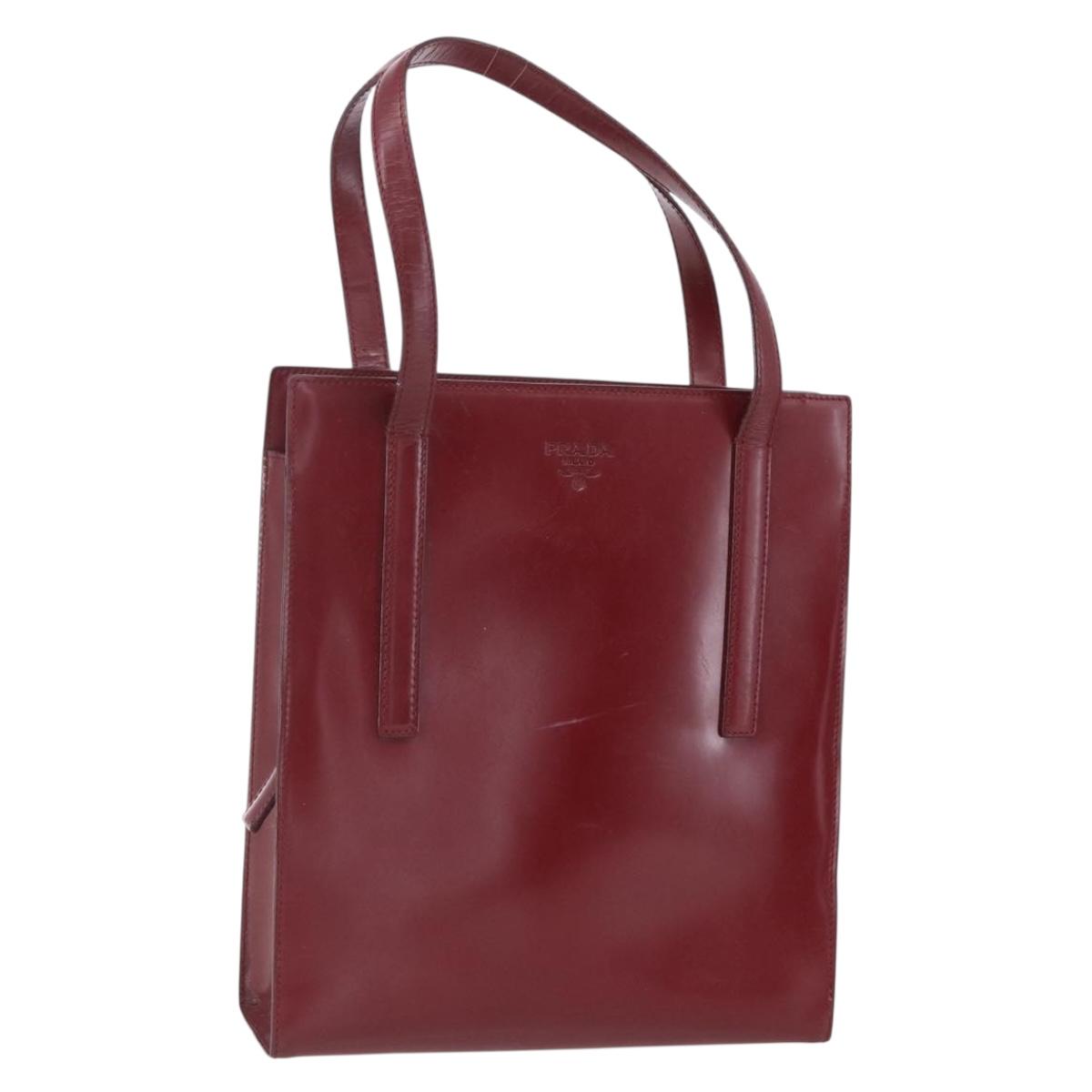 PRADA Tote Bag Enamel Red Silver Auth bs30465