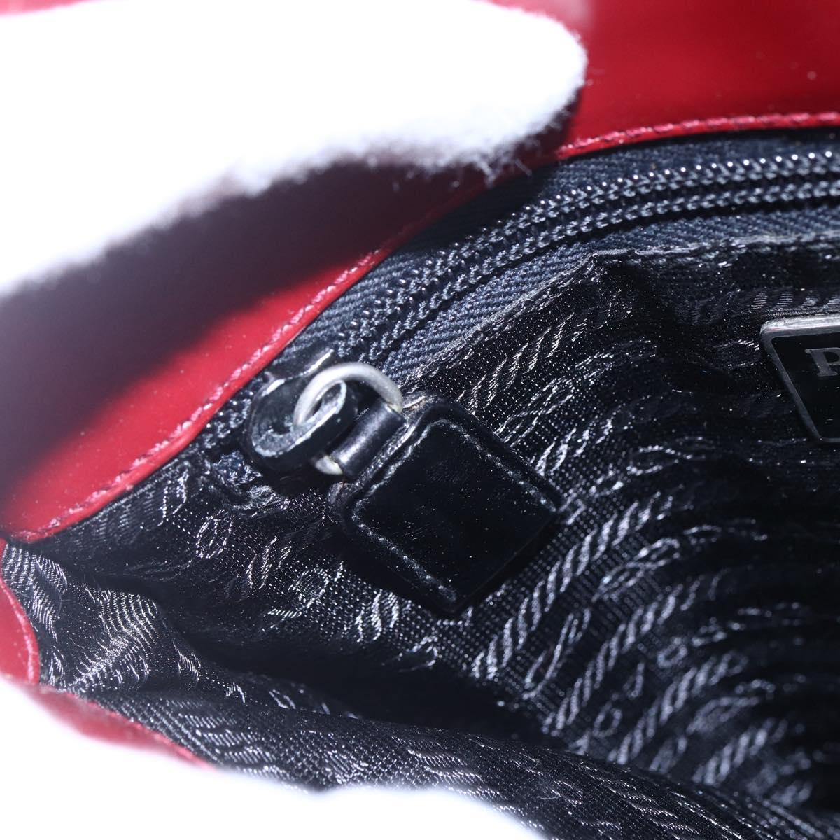 PRADA Tote Bag Enamel Red Silver Auth bs30465