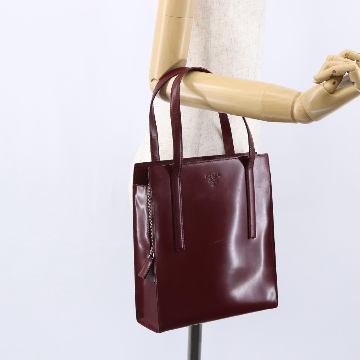 PRADA Tote Bag Enamel Red Silver Auth bs30465