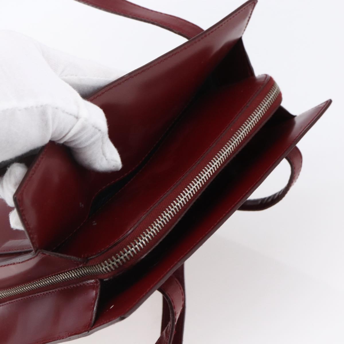 PRADA Tote Bag Enamel Red Silver Auth bs30465