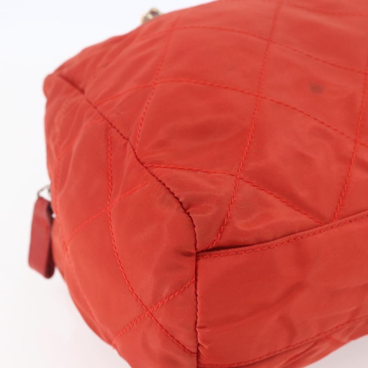 PRADA Chain Quilted Tote Bag Nylon Orange Gold Auth bs30467