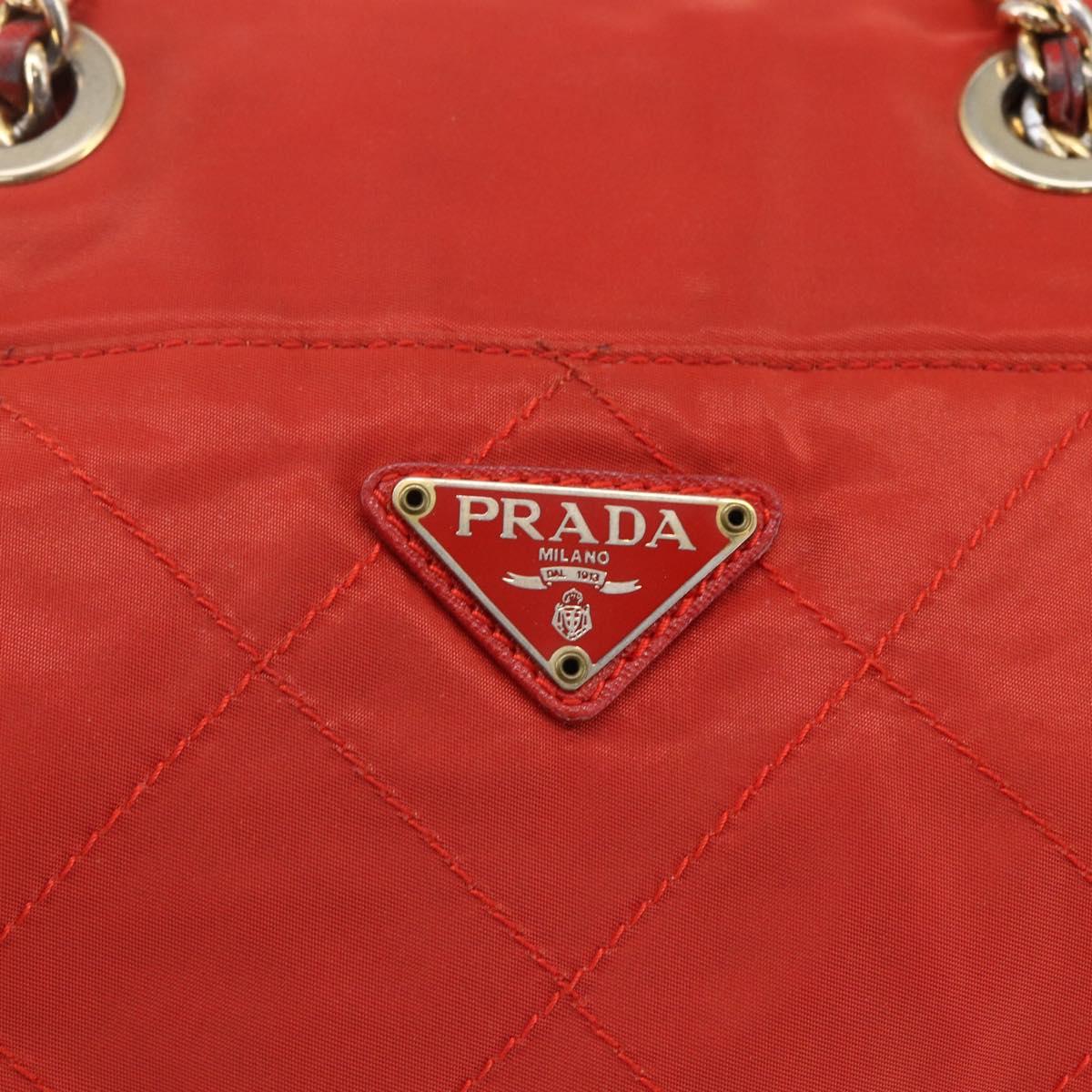 PRADA Chain Quilted Tote Bag Nylon Orange Gold Auth bs30467