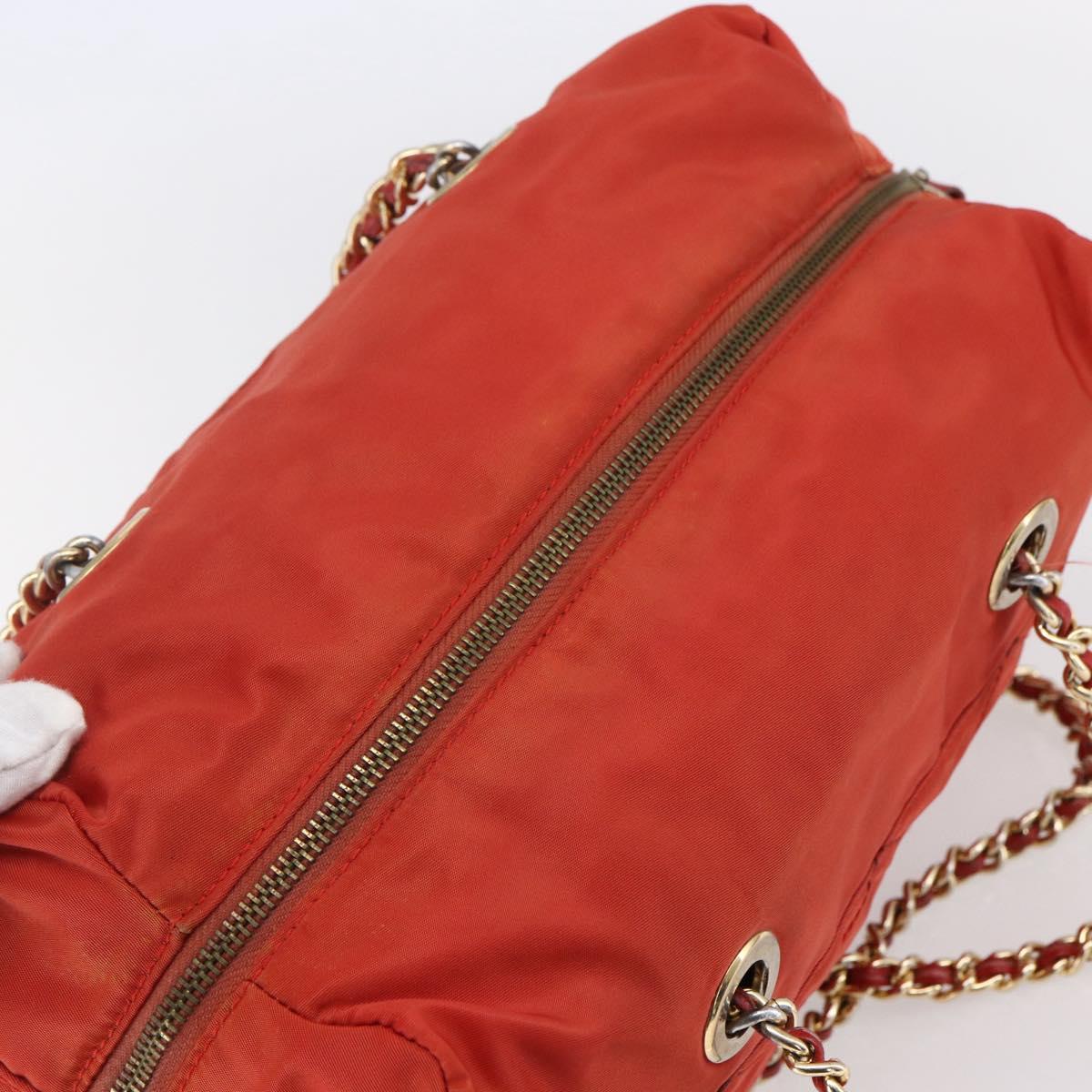PRADA Chain Quilted Tote Bag Nylon Orange Gold Auth bs30467