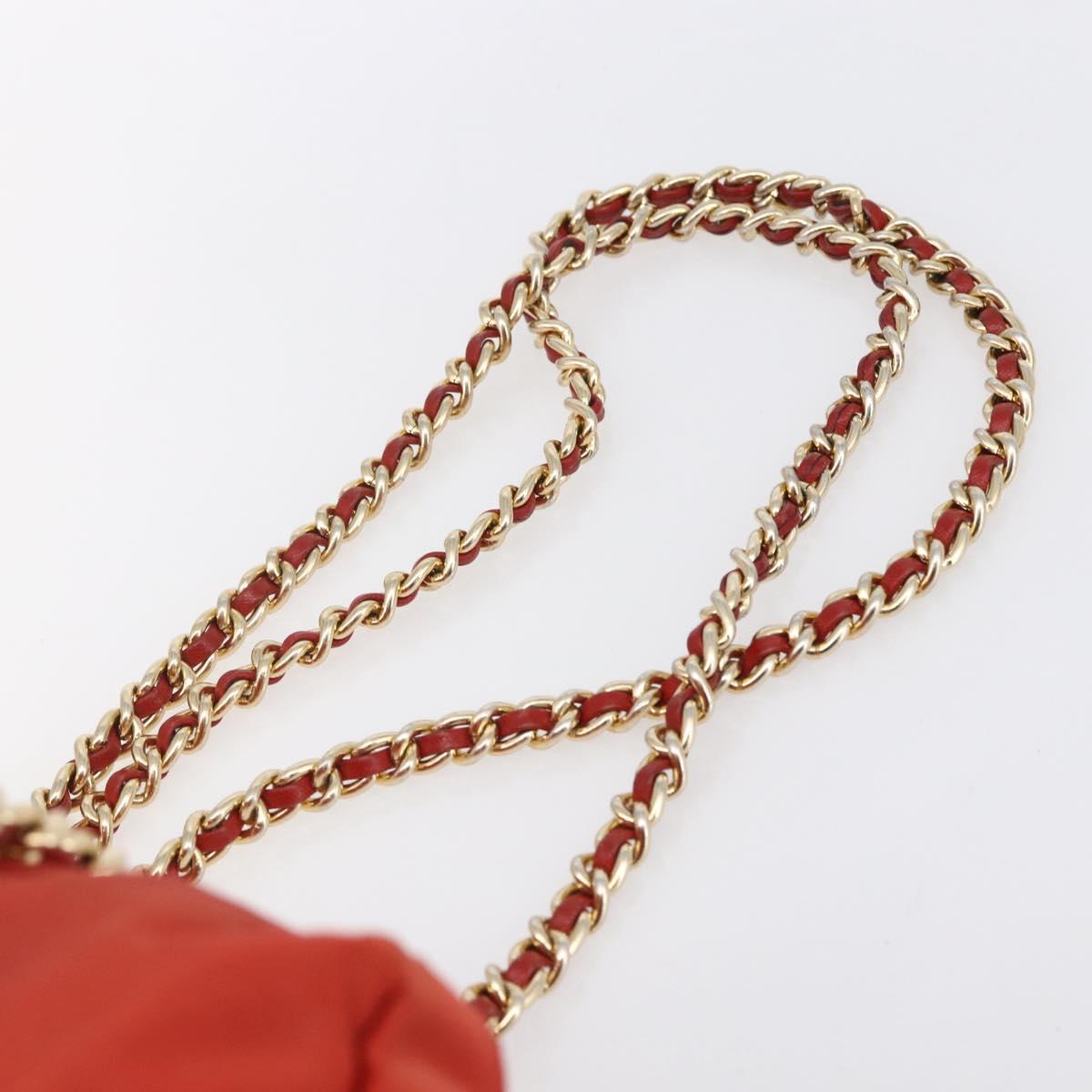 PRADA Chain Quilted Tote Bag Nylon Orange Gold Auth bs30467