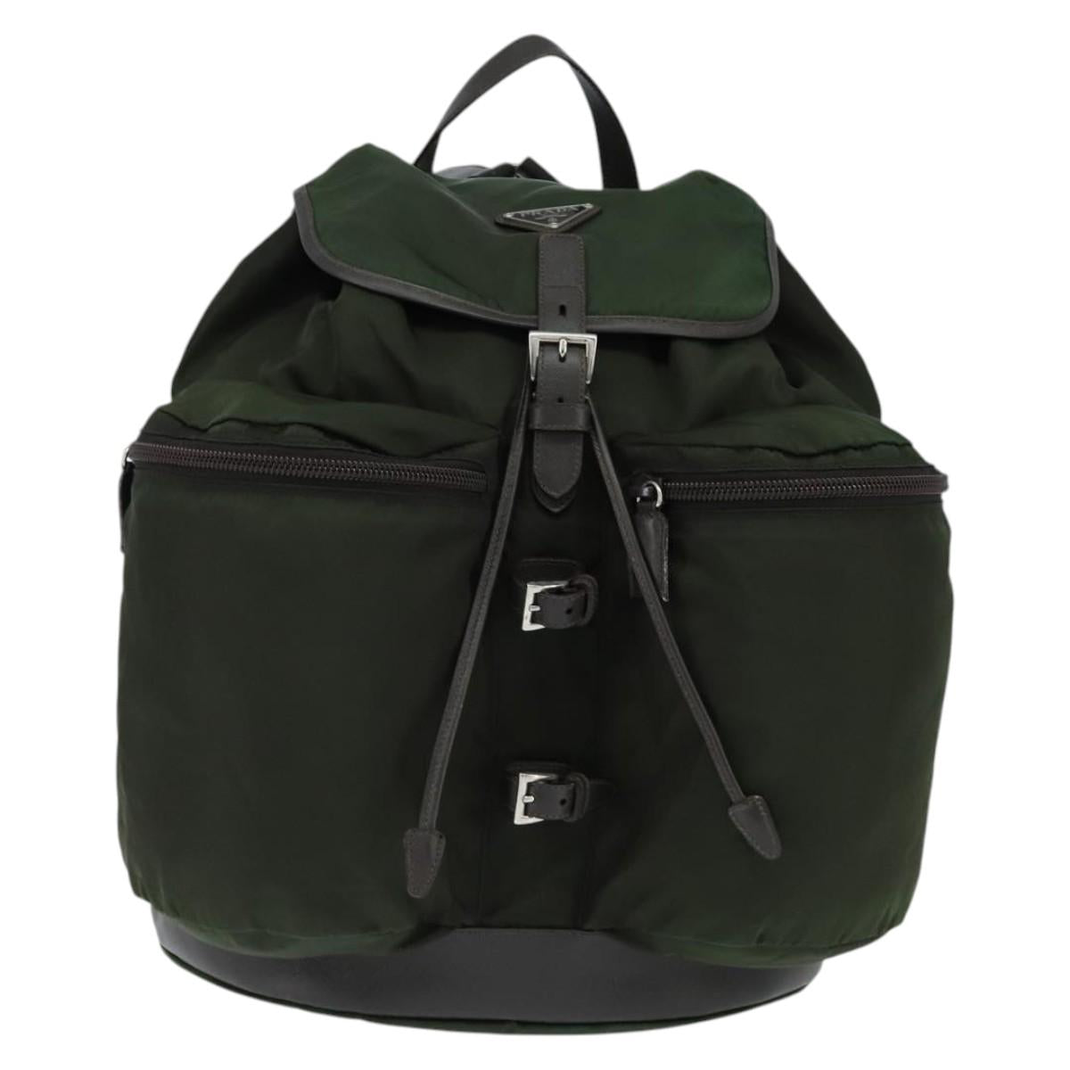 PRADA Backpack Nylon Leather Khaki Auth bs30468