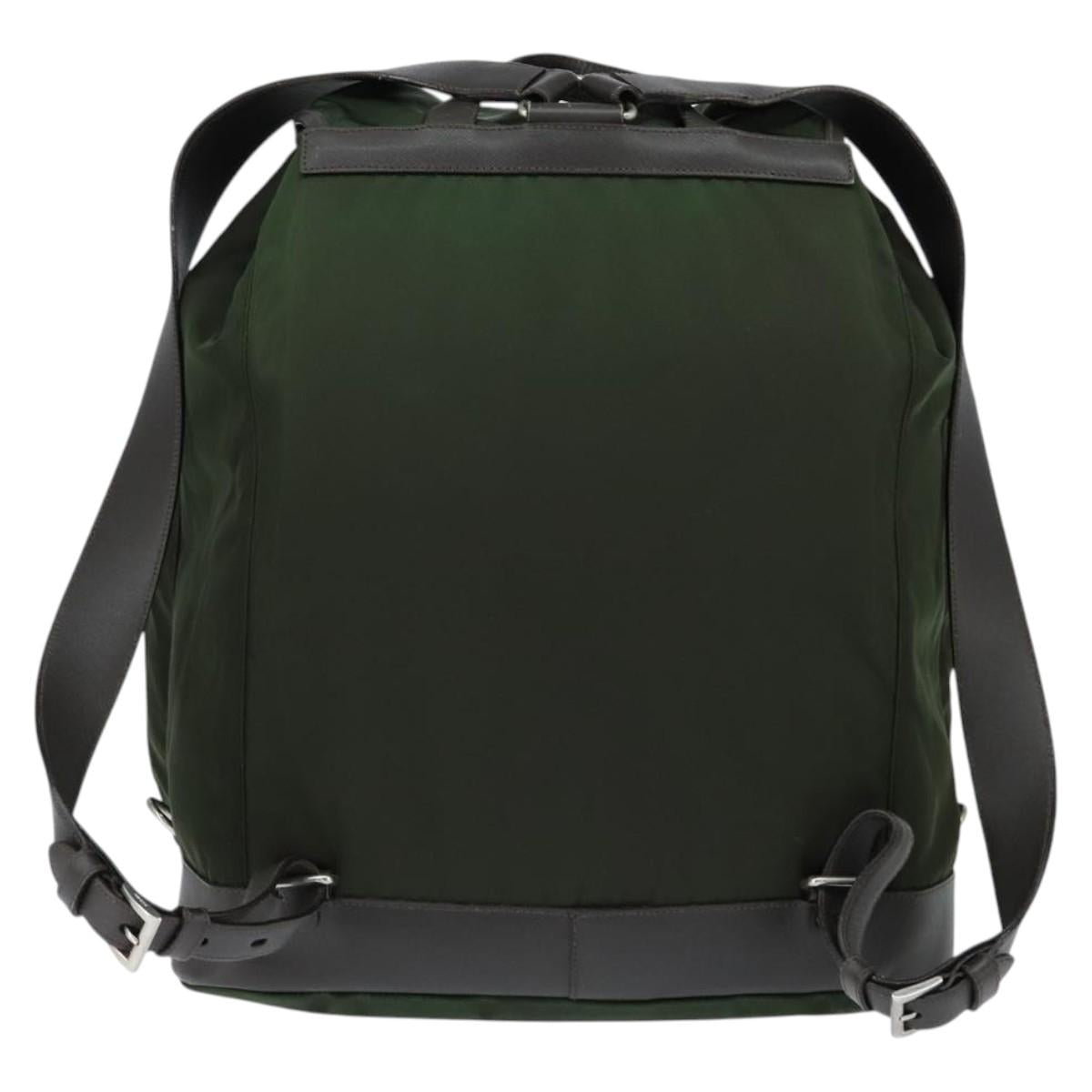 PRADA Backpack Nylon Leather Khaki Auth bs30468