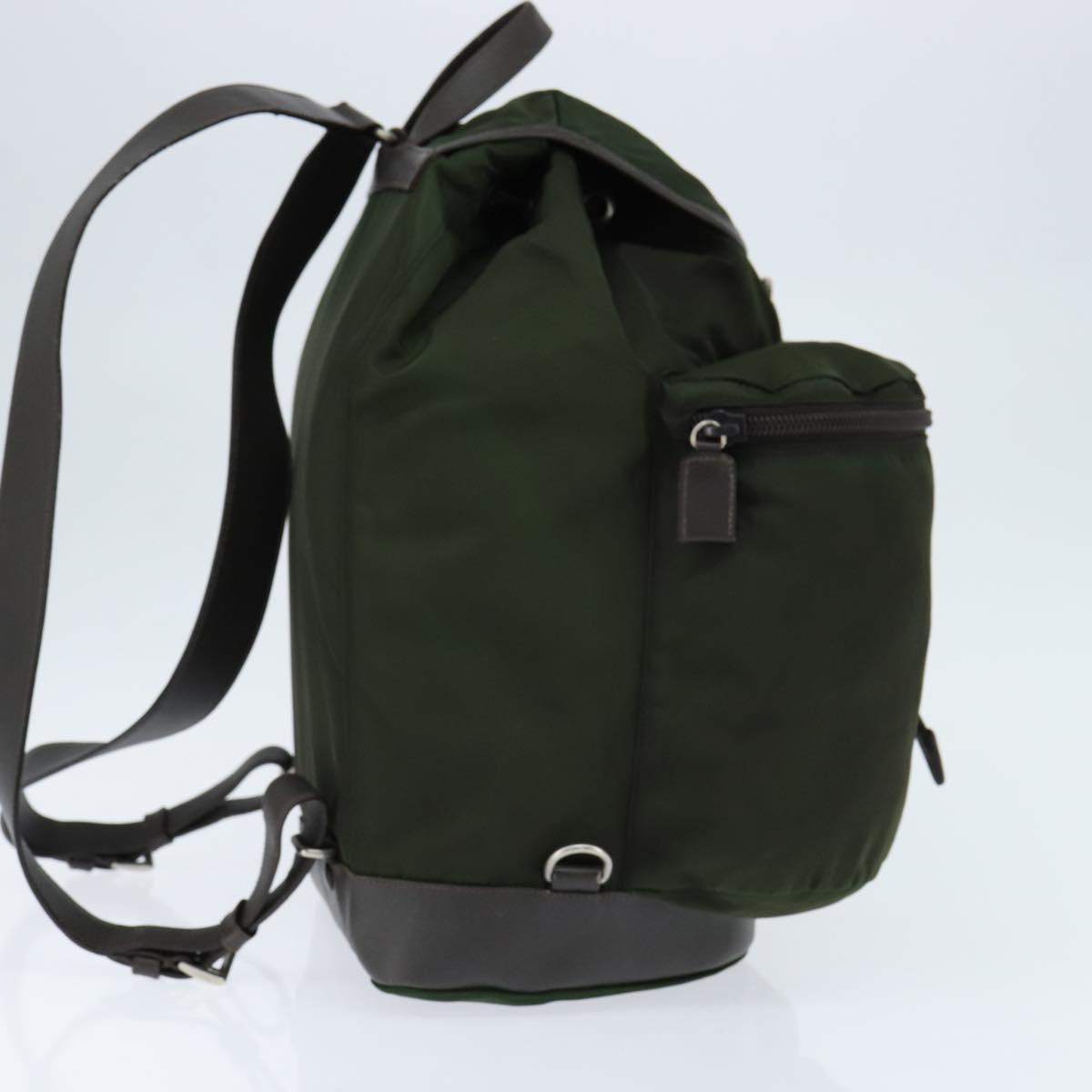 PRADA Backpack Nylon Leather Khaki Auth bs30468
