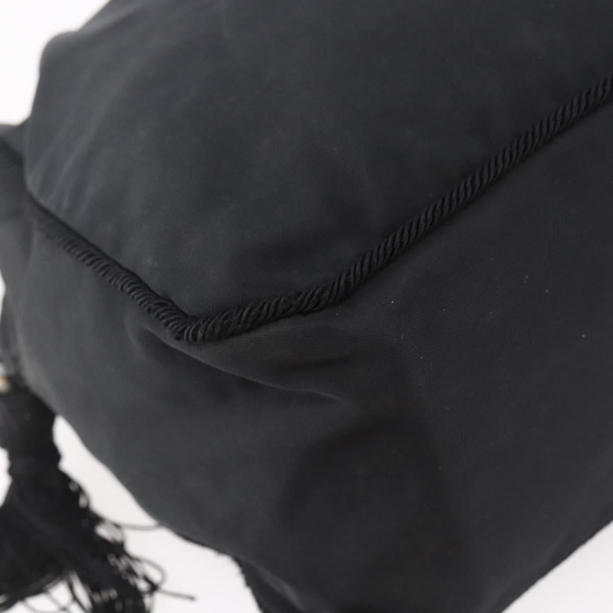 PRADA Beads Fringe Tote Bag Nylon Black Silver Auth bs30470