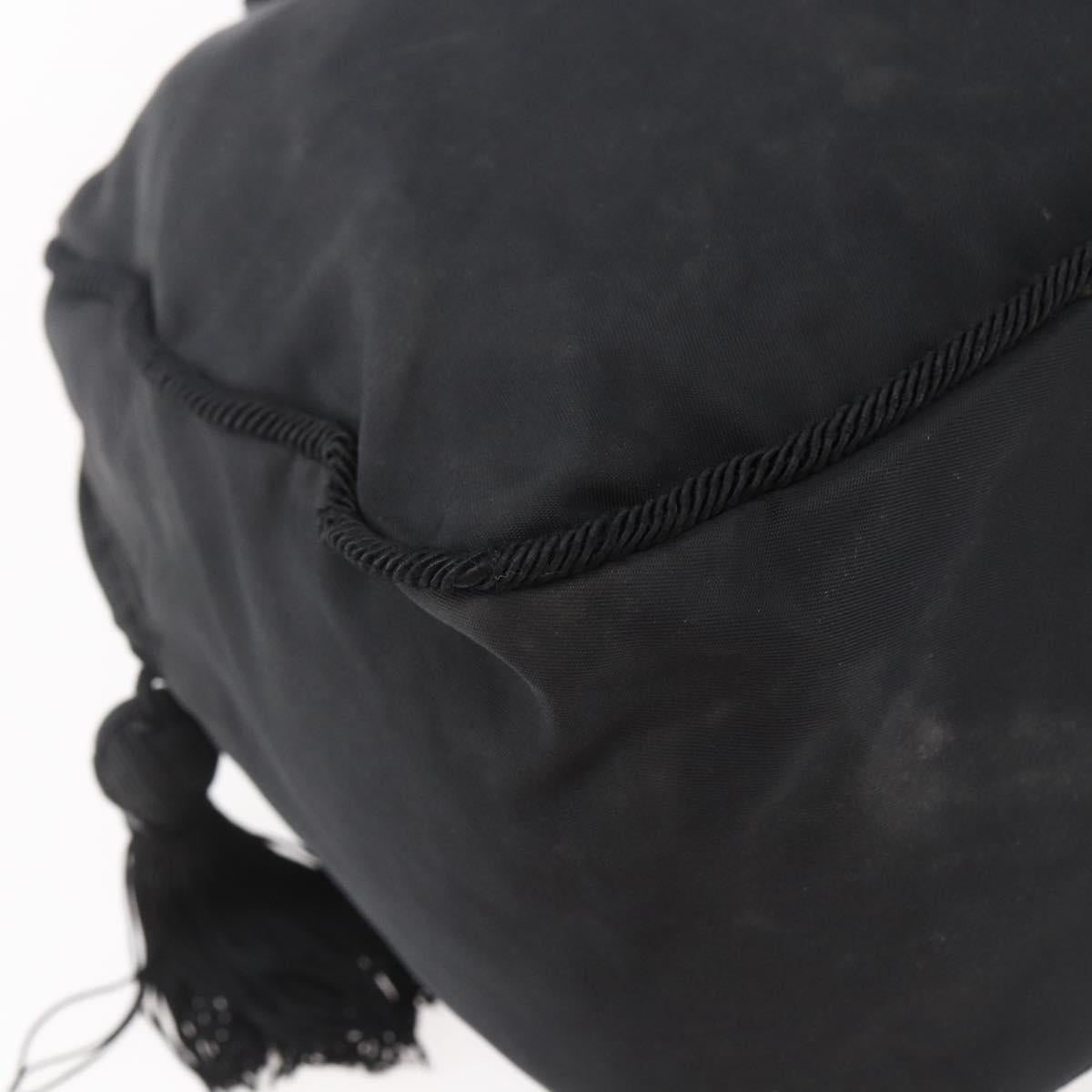 PRADA Beads Fringe Tote Bag Nylon Black Silver Auth bs30470